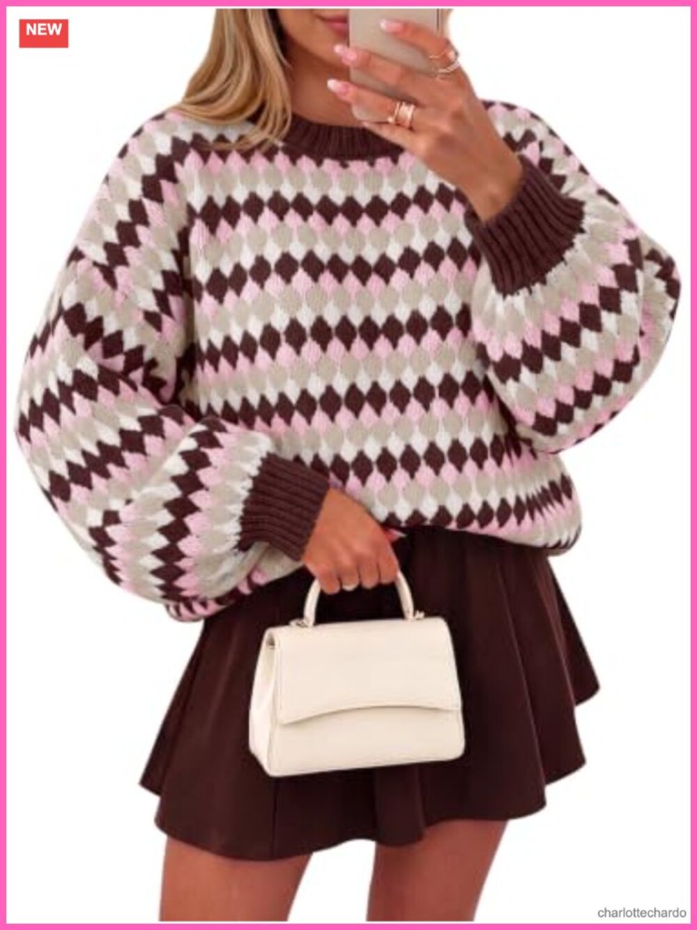 Chunky Knit Striped Sweater Women Crew Neck Pullover Acrylic